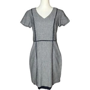 Ivy‎ + Blu Women's Size 10 Navy Blue V Neck Striped Dress Short Sleeves